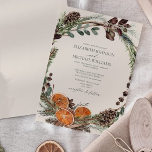 Invitation Elégant Citrus Boho Verdure Mariage d'hiver