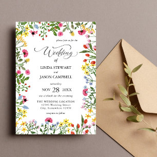 Invitation Élégant Clair Coloré Floral de Fleur Sauvage Maria