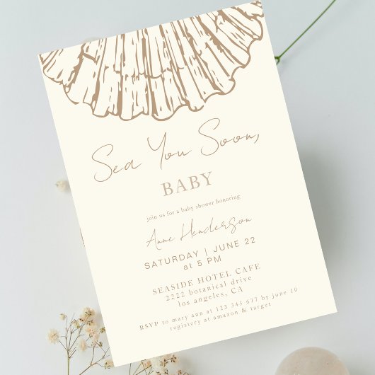Invitation Elegant Clam Shell Sea You Soon Baby Shower