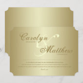 Invitation Élégant Classe | Billet d'Or | Mariage Merci (Devant / Derrière)