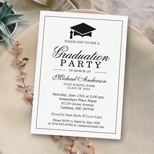 Invitation Elegant Classic Black White Graduation Party