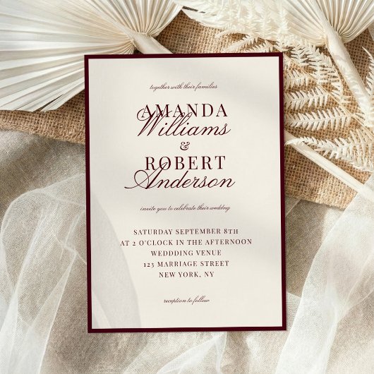 Invitation Elegant Classic Burgundy Old Money Wedding