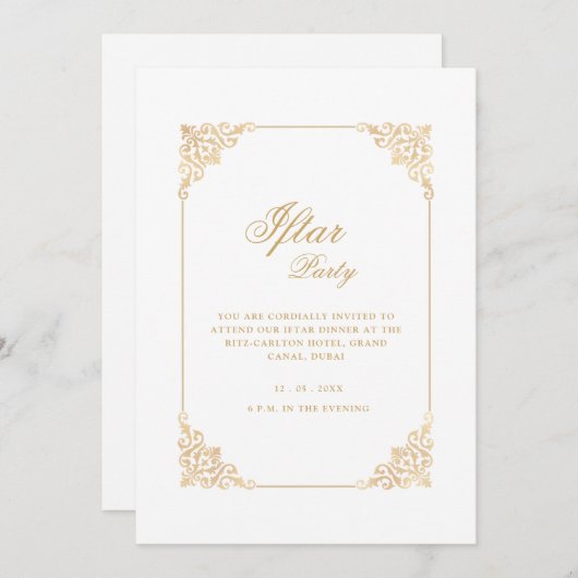 Invitation Elegant Classic Frame Gold Script Iftar Party (Devant / Derrière)