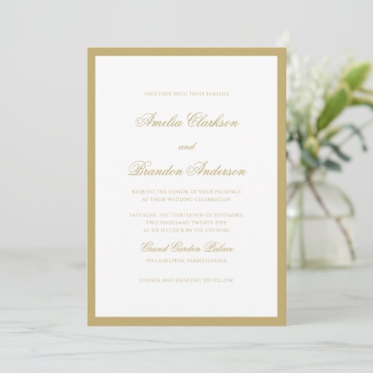 Invitation Élégant Classic Gold Formal Script Bordure Mariage (Debout devant)