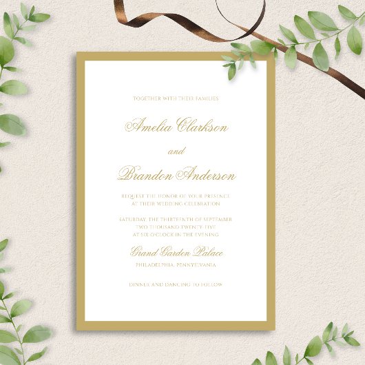 Invitation Élégant Classic Gold Formal Script Bordure Mariage