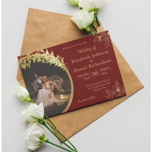 Invitation Elégant Classic Gold, Mariage photo Bourgogne