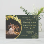 Invitation Elégant Classic Gold, Mariage photo vert (Debout devant)