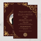 Invitation élégant Classic luxe rouge or mariage photo (Devant / Derrière)