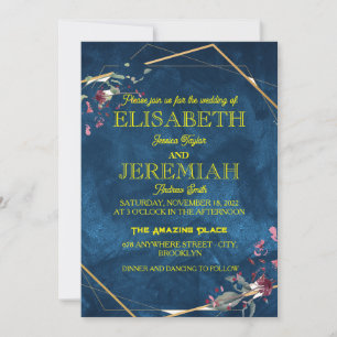 Invitation élégant Classic luxueux bleu mariage