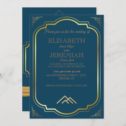 Invitation élégant Classic luxueux mariage d'or formel (Devant / Derrière)