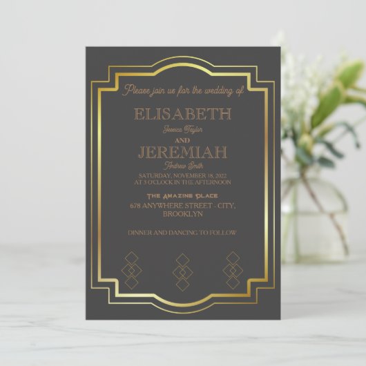 Invitation élégant Classic luxueux mariage d'or gris (Debout devant)