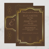 Invitation élégant Classic luxueux mariage or brun (Devant / Derrière)