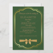Invitation élégant Classic luxueux mariage or vert (Devant)