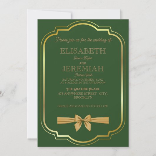 Invitation élégant Classic luxueux mariage or vert (Devant)