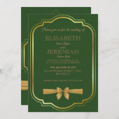 Invitation élégant Classic luxueux mariage or vert (Devant / Derrière)