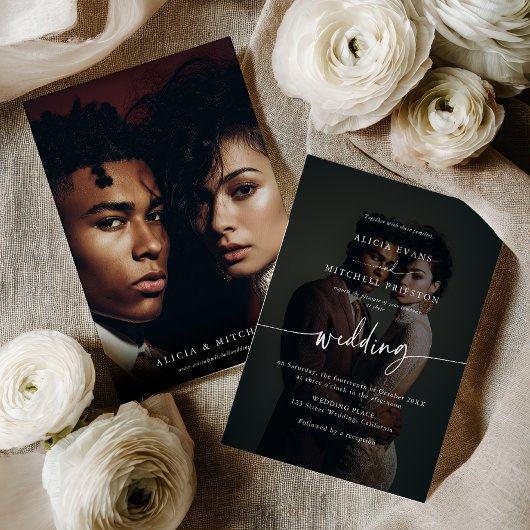 Invitation Elegant Classic Minimalist Script Wedding 2 Photo
