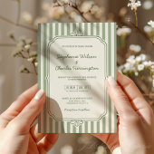 Invitation Elégant Classic Sage & Beige Striped Mariage