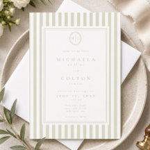 Elegant Classic Sage Green Stripe Monogram Wedding