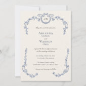 Invitation Elegant Classic Vintage Blue Monogram Wedding  (Devant)