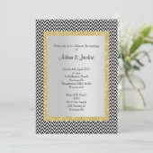 Invitation ELEGANT CLASSING MARIAGE noir blanc chevron or (Debout devant)