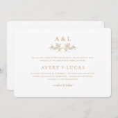 Invitation Élégant classique blanc et Mariage or (Devant / Derrière)