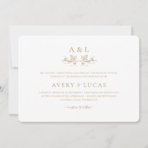 Invitation Élégant classique blanc et Mariage or