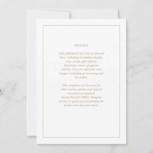 Invitation Élégant classique blanc or MONOCHROME Mariage Invi (Dos)