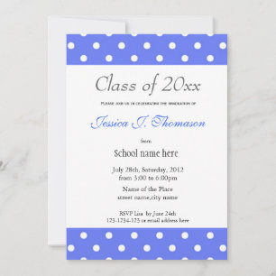 Invitation Élégant, classique bleu blanc pois diplôme