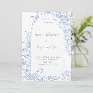 Invitation Élégant Classique Bleu Floral Country Français