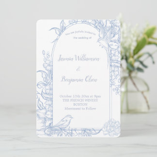 Invitation Élégant Classique Bleu Floral Country Français