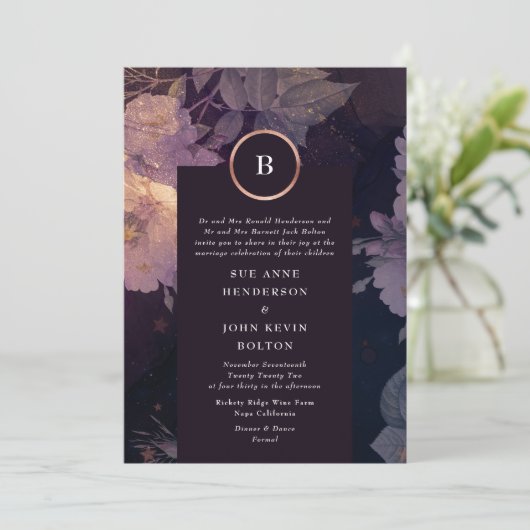 Invitation Elégant classique Boho Floral Imaginaire Golden Ci (Debout devant)