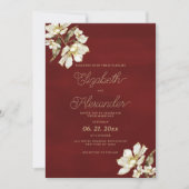 Invitation Élégant classique bordeaux fleurs or Mariage (Devant)