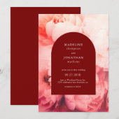 Invitation Élégant classique Crimson Rouge Peonies Arch Maria (Devant / Derrière)