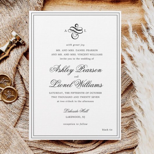 Invitation Élégant classique de script formel Monogramme Mari