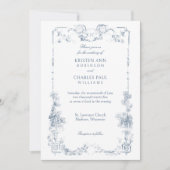 Invitation Élégant classique Dusty Bleu Français Floral (Devant)