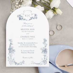 Invitation Élégant classique Dusty Bleu Français Floral