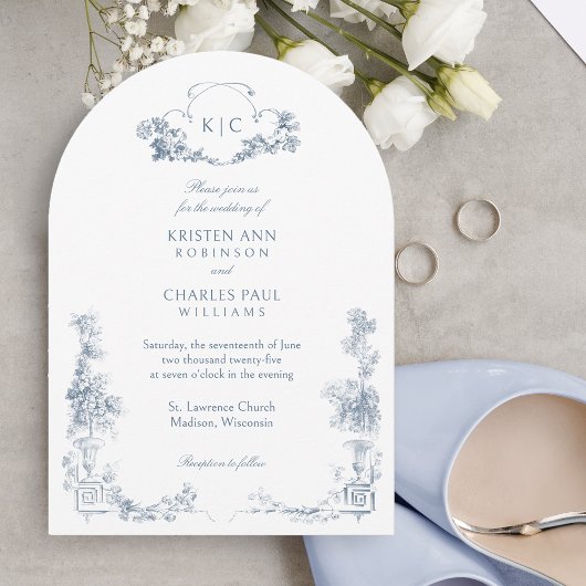 Invitation Élégant classique Dusty Bleu Français Floral