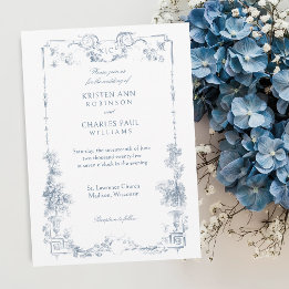 Invitation Élégant classique Dusty Bleu Français Floral