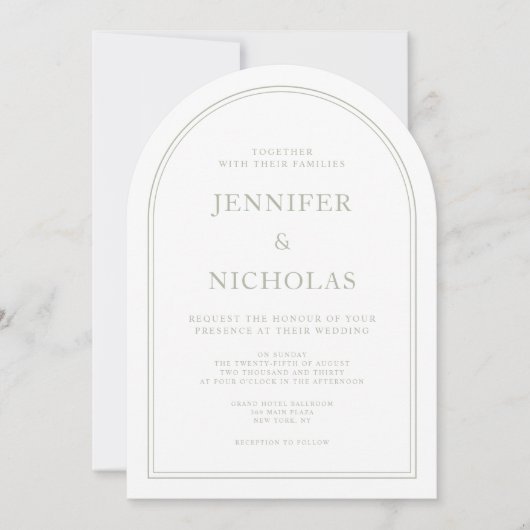 Invitation Élégant classique Formal Sage Mariage vert (Devant)