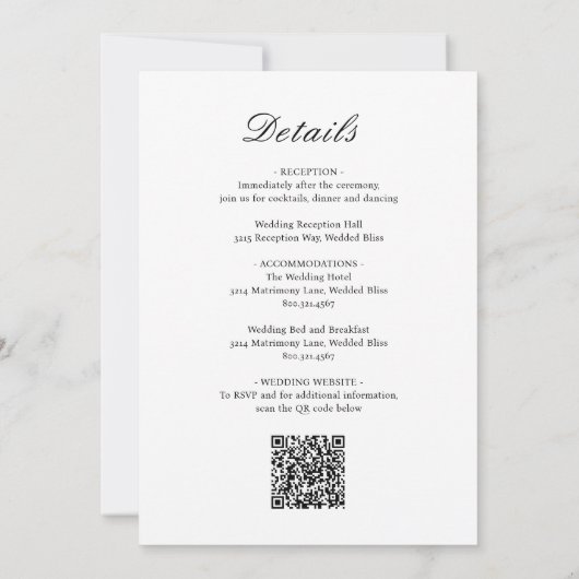 Invitation Élégant classique Formal tout en un Mariage de cod (Dos)
