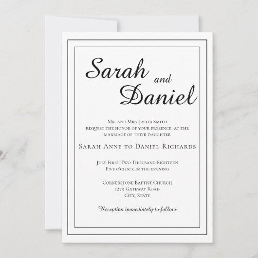 Invitation Élégant classique intemporel mariée Mariage tradit (Devant)