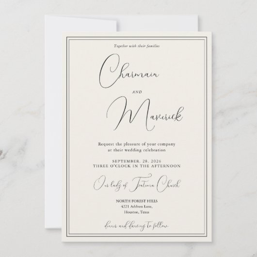 Invitation Élégant Classique Mariage Beige (Devant)