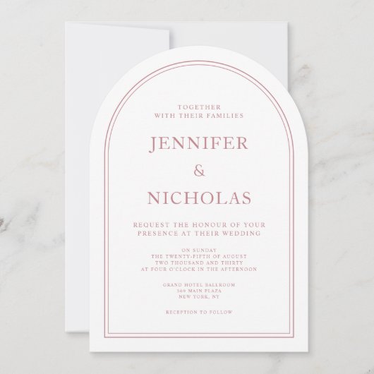 Invitation Élégant classique Mariage rose (Devant)