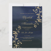 Invitation Élégant classique marine bleu or mariage (Devant)