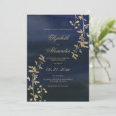 Invitation Élégant classique marine bleu or mariage (Debout devant)