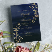 Invitation Élégant classique marine bleu or mariage