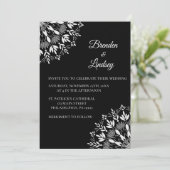 Invitation Élégant classique moderne noir et blanc floral (Debout devant)