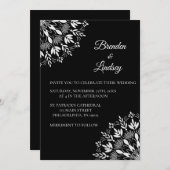 Invitation Élégant classique moderne noir et blanc floral (Devant / Derrière)