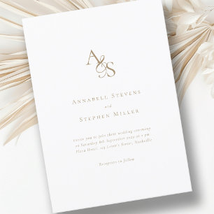 Invitation Élégant, Classique, Monogramme, Blanc, Mariage