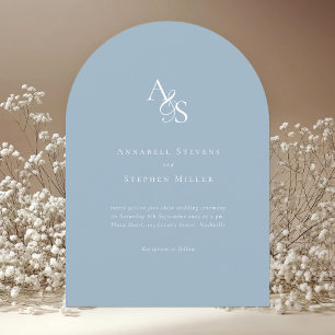 Invitation Élégant, Classique, Monogramme, Bleu Poudre, Maria